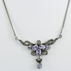 Marcasite Vintage Style Necklace With Black CZ And Amethyst Stones