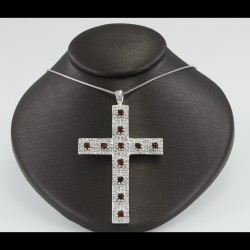 Cross With White Sapphire And Garnet Stones