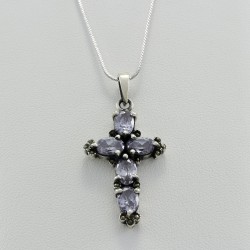 Cross Vintage Style With Amethyst And Black CZ Stones