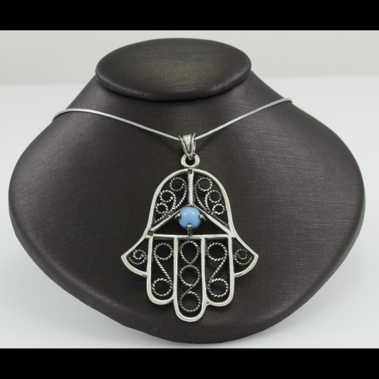 Fatima's Hand Vintage Filigree Oxidized Style Pendant