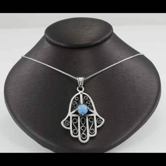 Fatima's Hand Vintage Filigree Oxidized Style Pendant