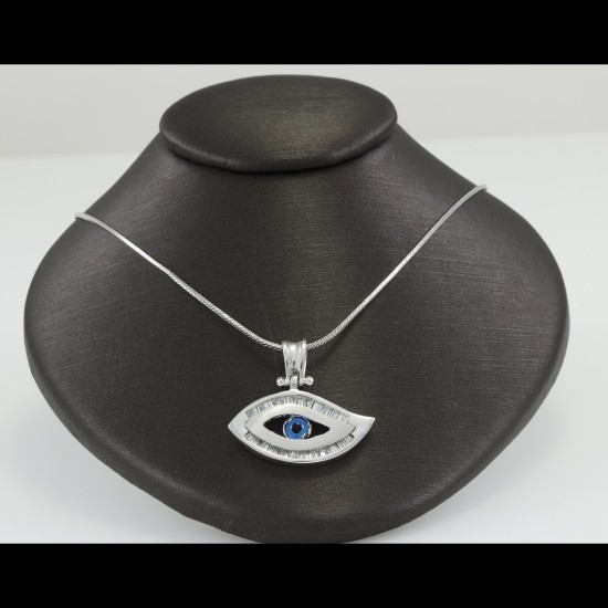 Blue Eye With White Baguette Sapphire Stones
