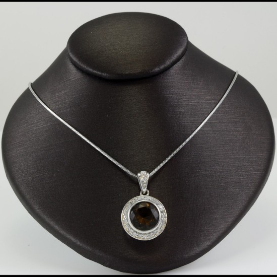 Smoke Topaz Round Pendant